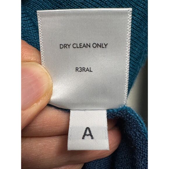 EILEEN FISHER Artic Green Royal Alpaca Colorblock V-Neck Sweater, Sz M - Picture 9 of 9